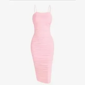Zaful Dresses Zaful Pink Bungee Strap Ruched Midi Dress